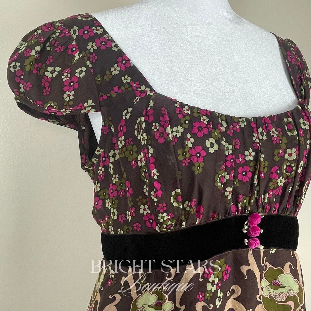 Rare Vintage Silk Floral Top ASO Rory Gilmore Girls Brown Pink Blouse Cap Sleeve - Picture 10 of 11